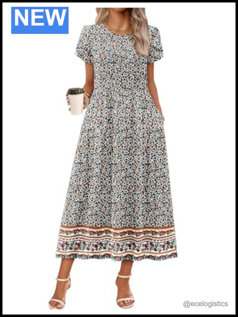 Women's Boho Maxi Dress Flowy Bohemian Tiered A-Line Casual Summer Dress with